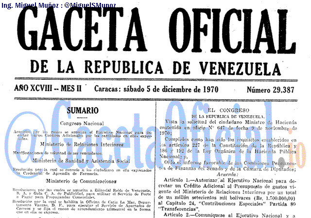 Gaceta Oficial 29387 del 5 Diciembre 1970