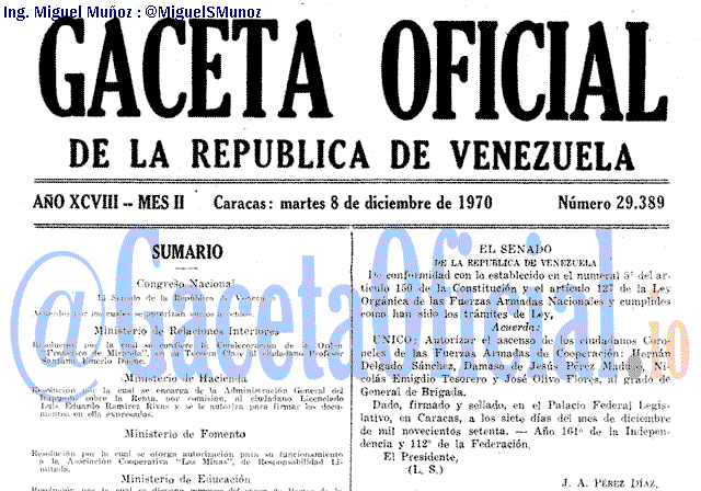 Gaceta Oficial 29389 del 8 Diciembre 1970