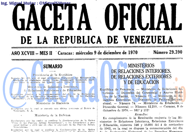 Gaceta Oficial 29390 del 9 Diciembre 1970