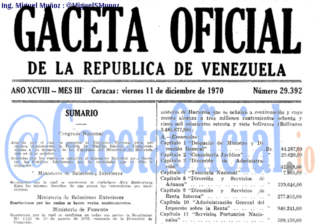 Gaceta Oficial 29392 del 11 Diciembre 1970