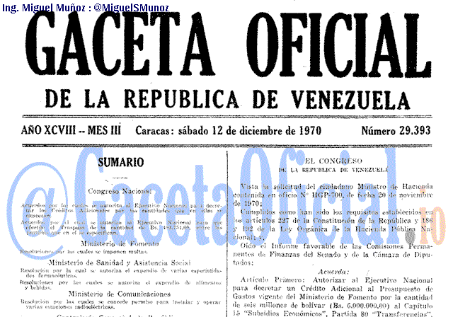 Gaceta Oficial 29393 del 12 Diciembre 1970