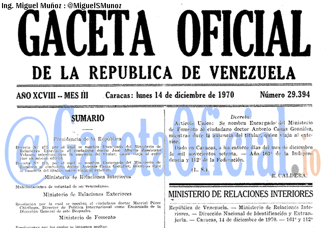 Gaceta Oficial 29394 del 14 Diciembre 1970