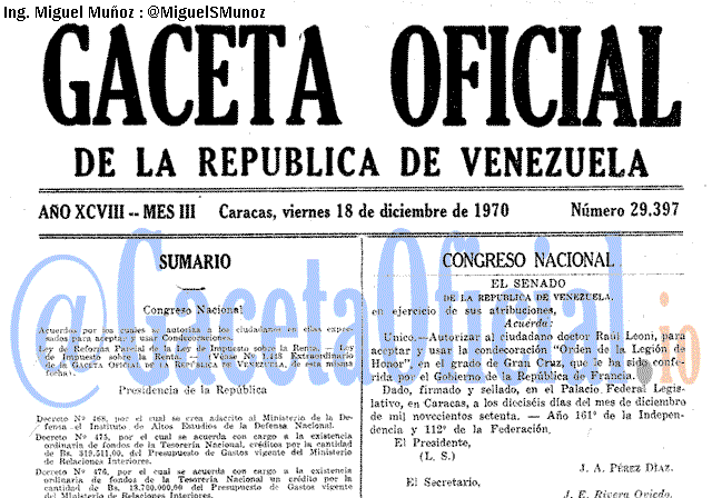 Gaceta Oficial 29397 del 18 Diciembre 1970
