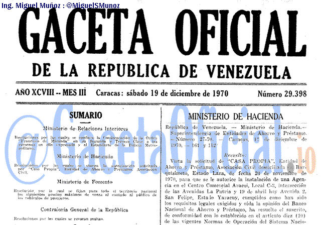 Gaceta Oficial 29398 del 19 Diciembre 1970