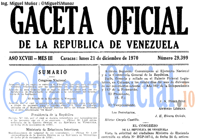 Gaceta Oficial 29399 del 21 Diciembre 1970
