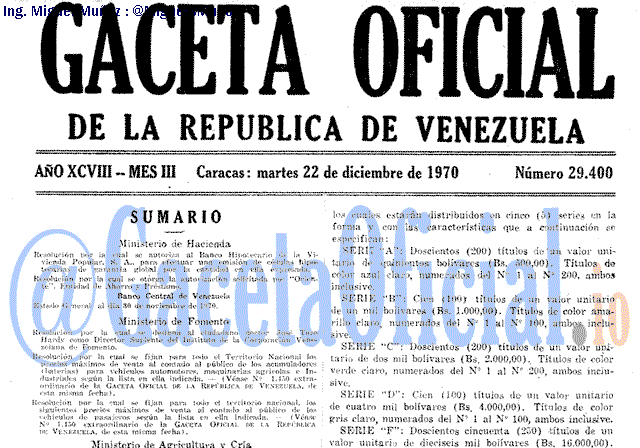 Gaceta Oficial 29400 del 22 Diciembre 1970