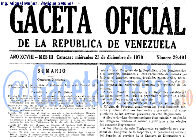 Gaceta Oficial 29401 del 23 Diciembre 1970