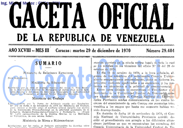 Gaceta Oficial 29404 del 29 Diciembre 1970