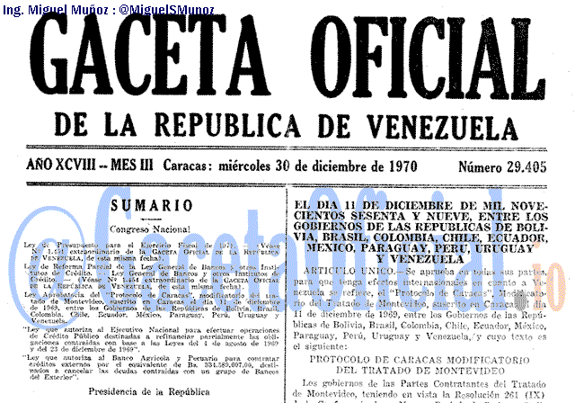 Gaceta Oficial 29405 del 30 Diciembre 1970