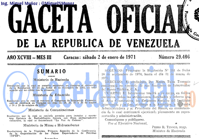 Gaceta Oficial 29406 del 2 Enero 1971