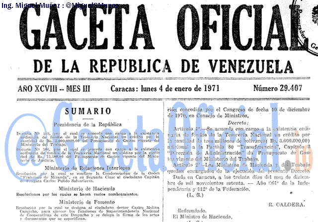 Gaceta Oficial 29407 del 4 Enero 1971