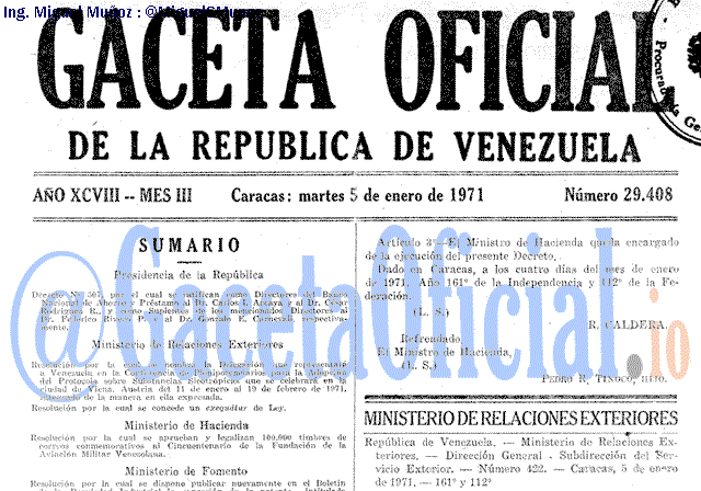 Gaceta Oficial 29408 del 5 Enero 1971