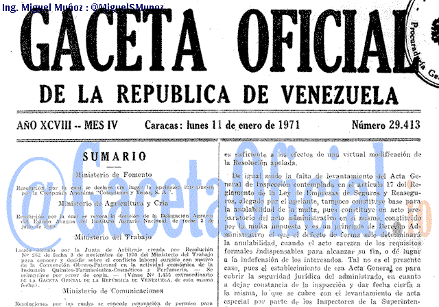 Gaceta Oficial 29413 del 11 Enero 1971