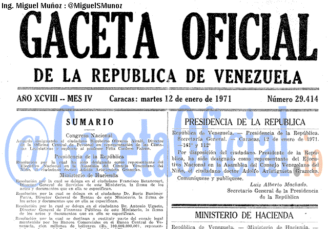 Gaceta Oficial 29414 del 12 Enero 1971