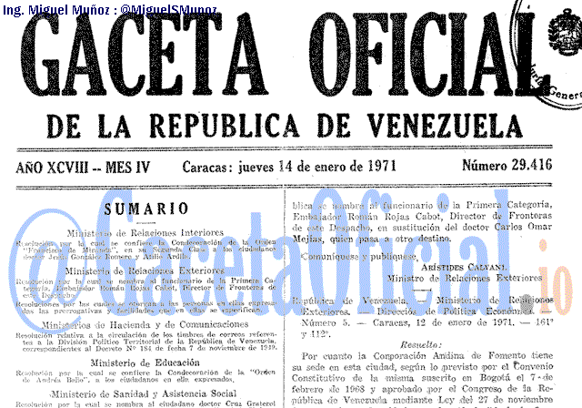 Gaceta Oficial 29416 del 14 Enero 1971