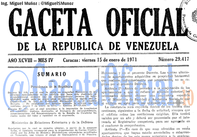 Gaceta Oficial 29417 del 15 Enero 1971