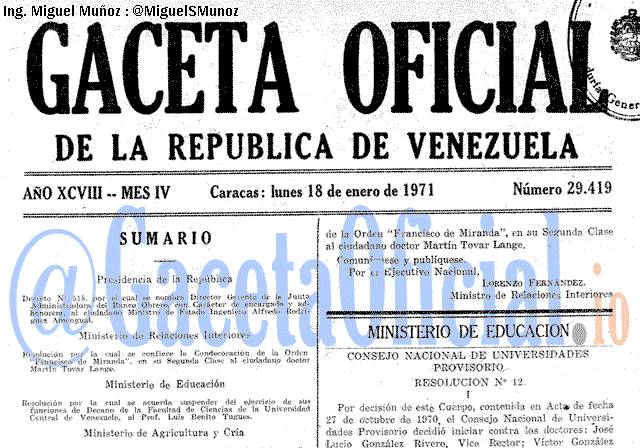 Gaceta Oficial 29419 del 18 Enero 1971