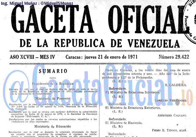 Gaceta Oficial 29422 del 21 Enero 1971