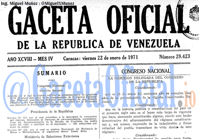 Gaceta Oficial 29423 del 22 Enero 1971