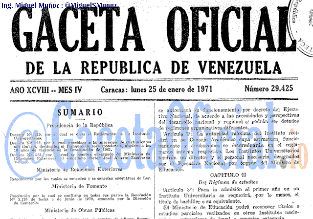 Gaceta Oficial 29425 del 25 Enero 1971