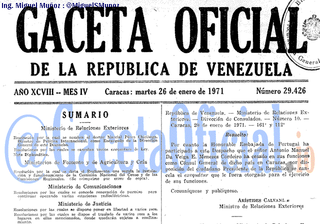 Gaceta Oficial 29426 del 26 Enero 1971