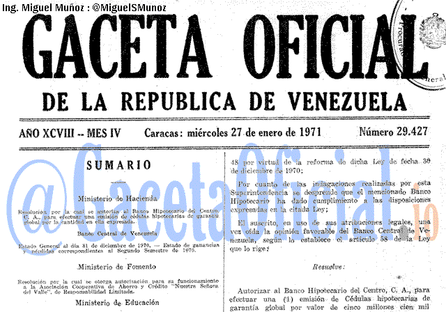 Gaceta Oficial 29427 del 27 Enero 1971