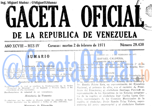 Gaceta Oficial 29430 del 2 Febrero 1971