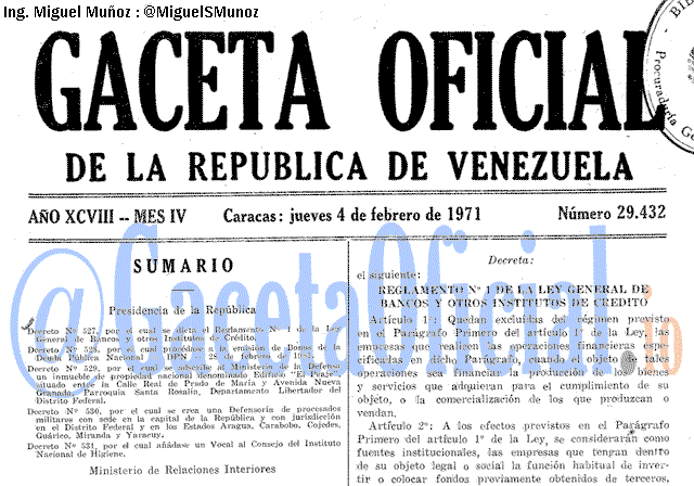 Gaceta Oficial 29432 del 4 Febrero 1971