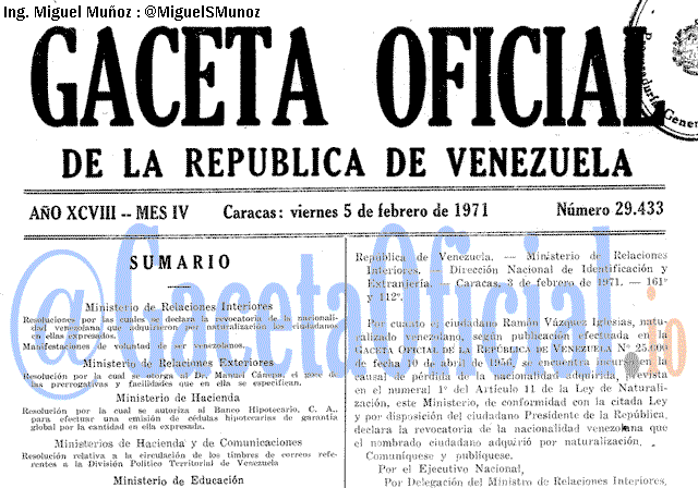 Gaceta Oficial 29433 del 5 Febrero 1971