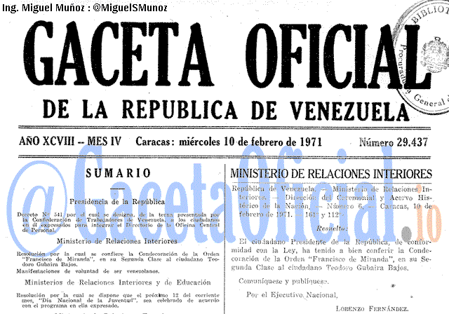 Gaceta Oficial 29437 del 10 Febrero 1971