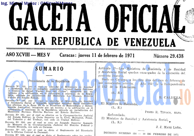 Gaceta Oficial 29438 del 11 Febrero 1971