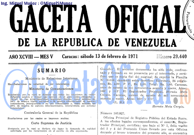 Gaceta Oficial 29440 del 13 Febrero 1971