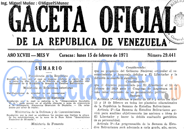 Gaceta Oficial 29441 del 15 Febrero 1971