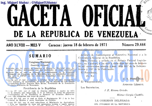 Gaceta Oficial 29444 del 18 Febrero 1971