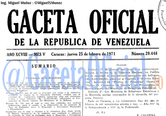 Gaceta Oficial 29448 del 25 Febrero 1971