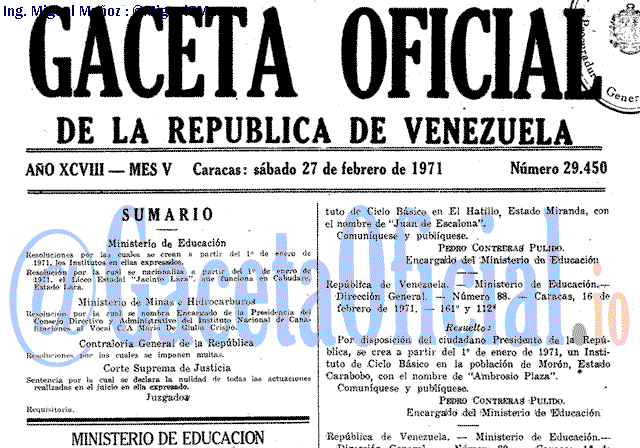 Gaceta Oficial 29450 del 27 Febrero 1971