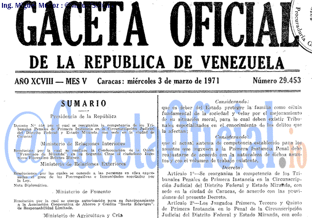 Gaceta Oficial 29453 del 3 Marzo 1971