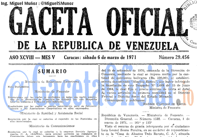 Gaceta Oficial 29456 del 6 Marzo 1971