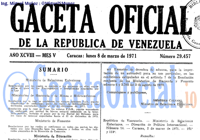 Gaceta Oficial 29457 del 8 Marzo 1971