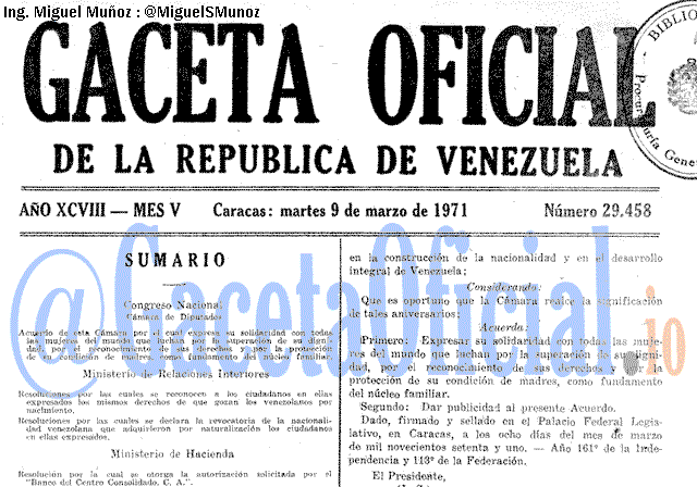 Gaceta Oficial 29458 del 9 Marzo 1971