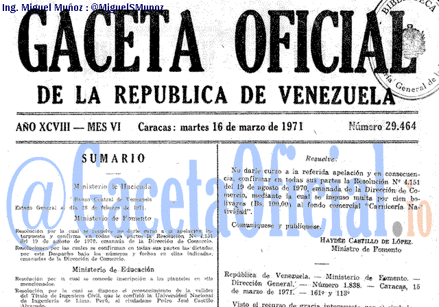 Gaceta Oficial 29464 del 16 Marzo 1971
