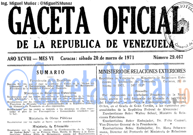 Gaceta Oficial 29467 del 20 Marzo 1971