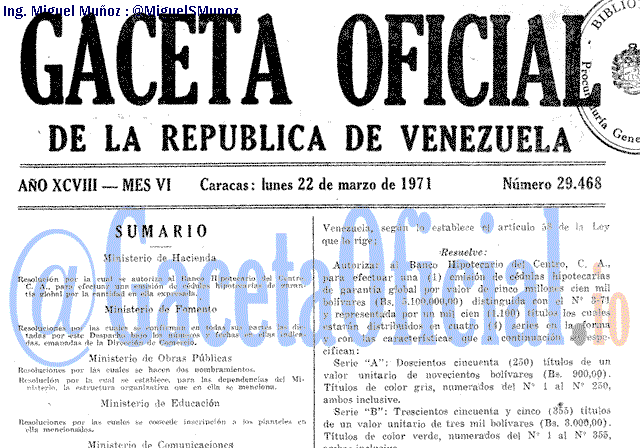 Gaceta Oficial 29468 del 22 Marzo 1971
