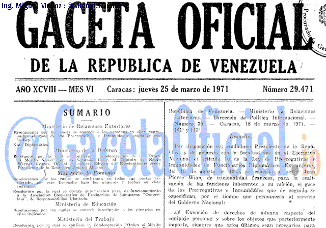 Gaceta Oficial 29471 del 25 Marzo 1971