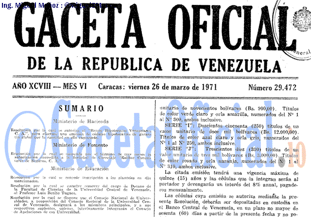 Gaceta Oficial 29472 del 26 Marzo 1971