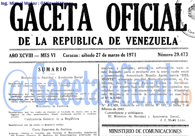 Gaceta Oficial 29473 del 27 Marzo 1971