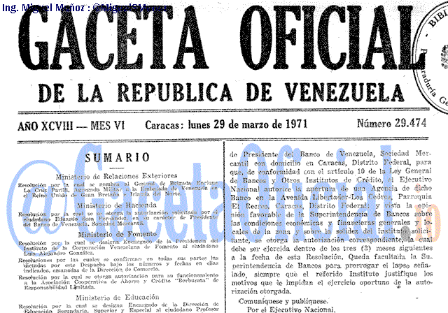 Gaceta Oficial 29474 del 29 Marzo 1971