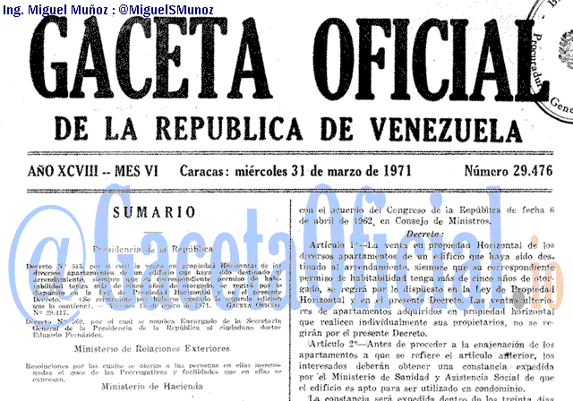 Gaceta Oficial 29476 del 31 Marzo 1971