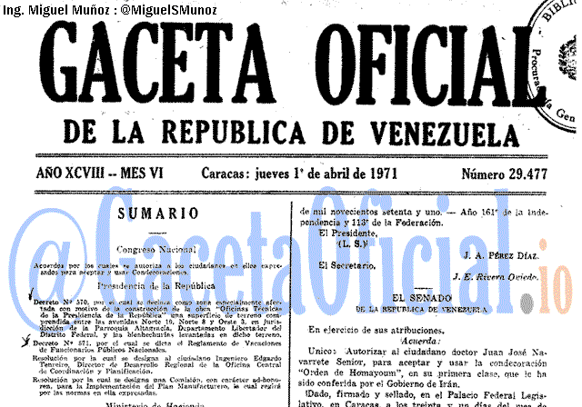 Gaceta Oficial 29477 del 1 Abril 1971