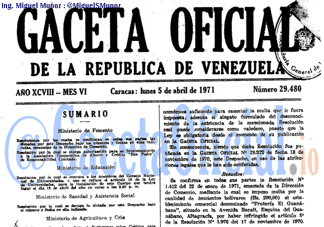 Gaceta Oficial 29480 del 5 Abril 1971